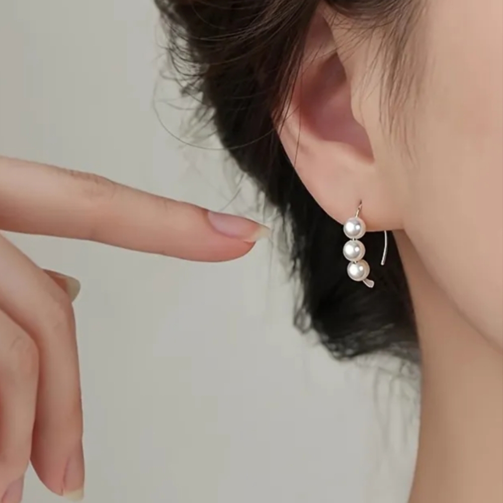 Sterling Silver Pearl Hoop Earrings - Picture 3 of 3